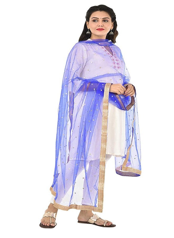 themilestocks TMS Woman's Embellished Net Dupatta Scarf Shawl Wrap Soft Indian Bridal Wedding (Royal Blue), 87 Inches X 44 Inches || 220 cm X 112cm - Image 3